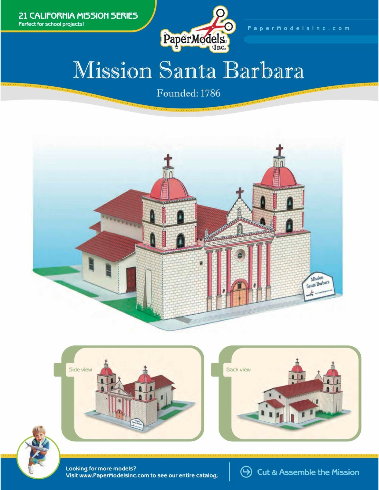 California Mission Santa Barbara – Paper Model Project Kit