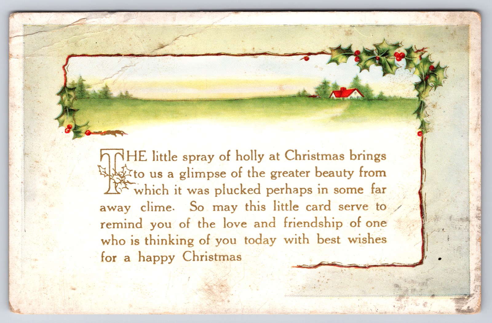 1915 Christmas Holly Whitney Made Worcester MA Postcard Posted Rensselaer NY