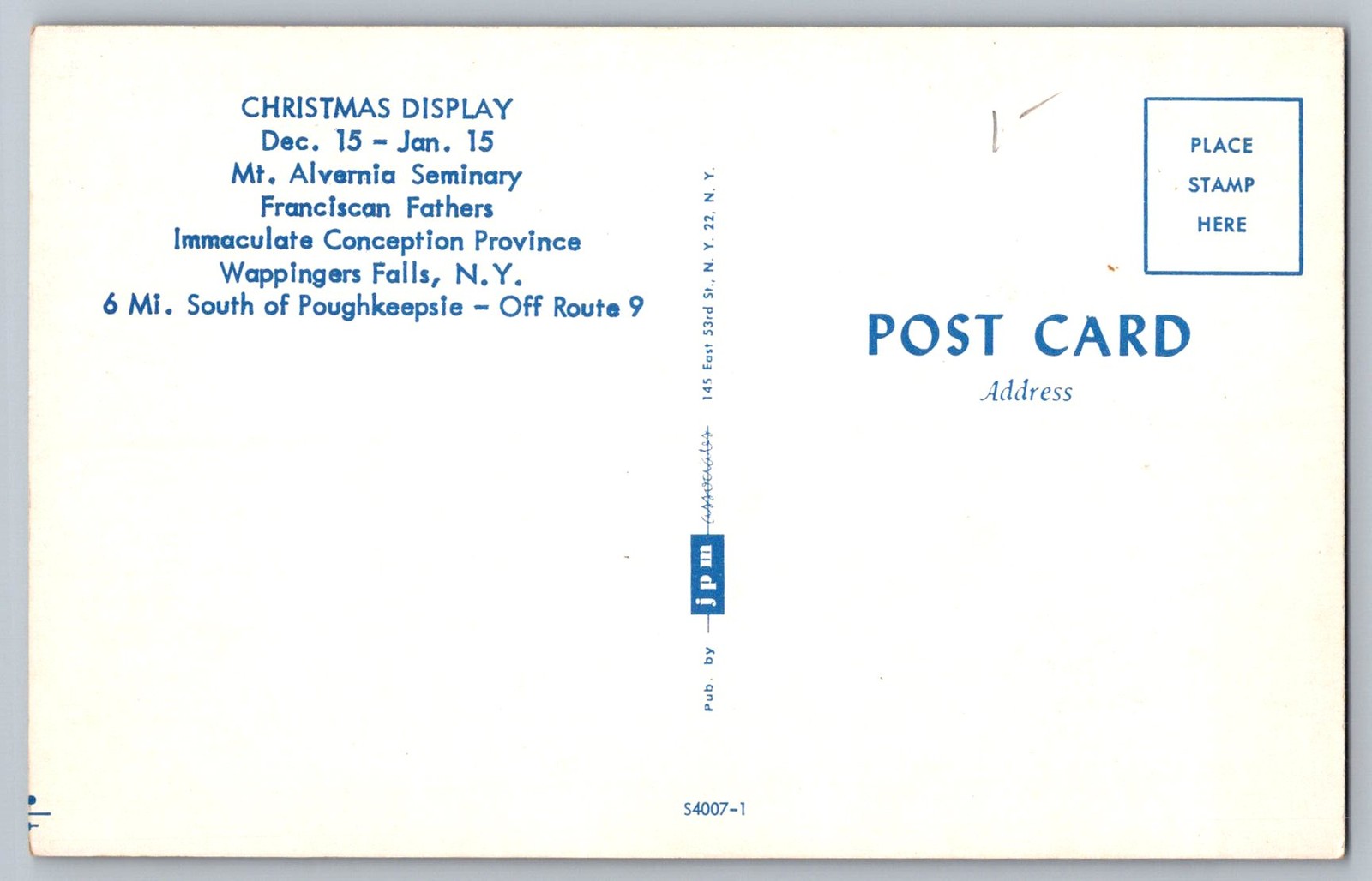 Postcard – Christmas Display, Mt. Alvernia Seminary, Wappingers Falls, N.y.