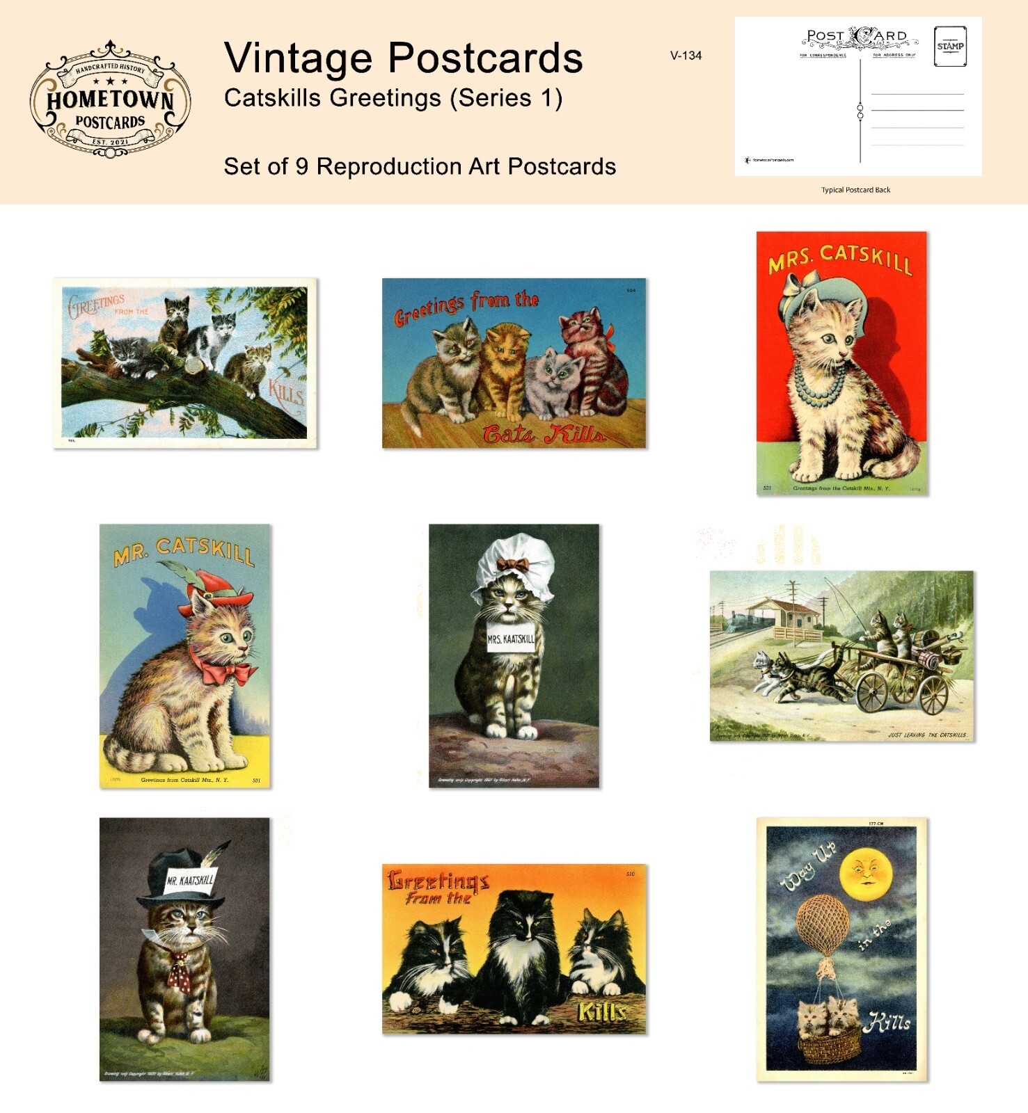 Catskills Greetings, NY (Series 1) Lot of 9 Rare Antique Repro Postcards