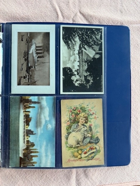 58 Postcards 1906-1940s in Plastic Sleeves. Some unused