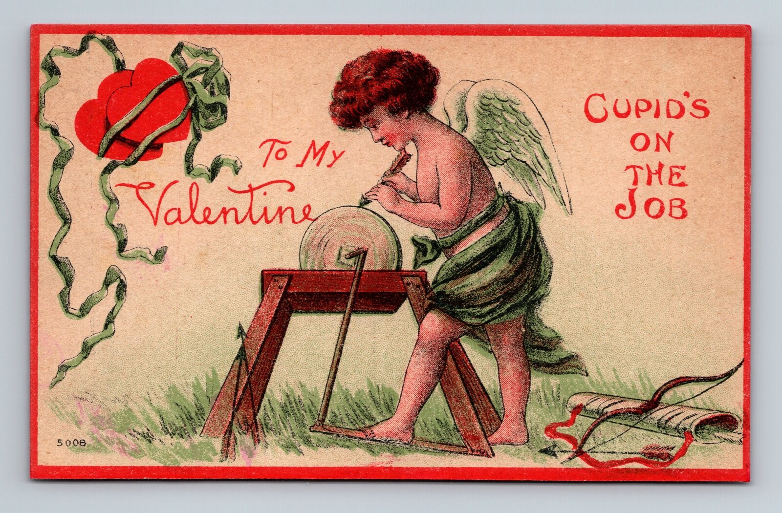 To My Valentine Cupid’s On The Job Sharpening Arrow Vintage Valentine’s Day
