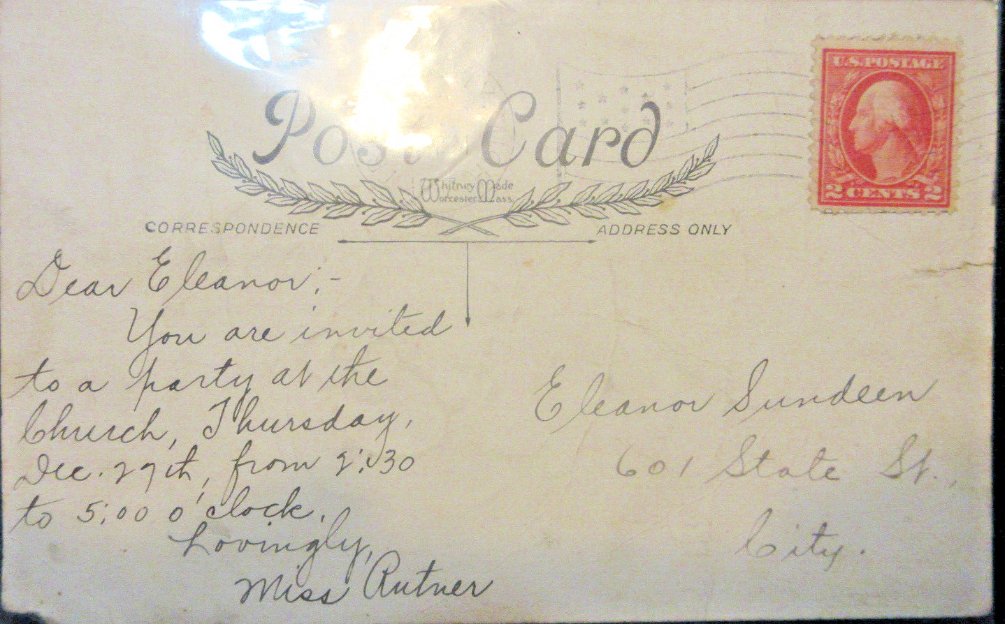 c1918 Santa Christmas Postcard Poem & Invitation Westchester Mass Jersey City