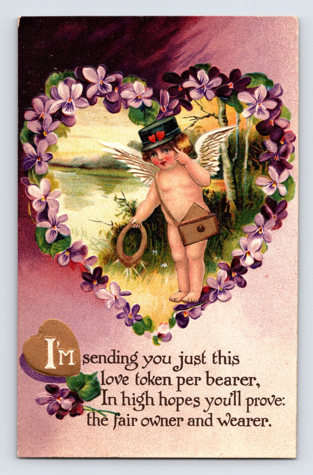 Postcard Happy Valentine’s Day Cupid Mail Necklace 1910s Unposted Divided Back
