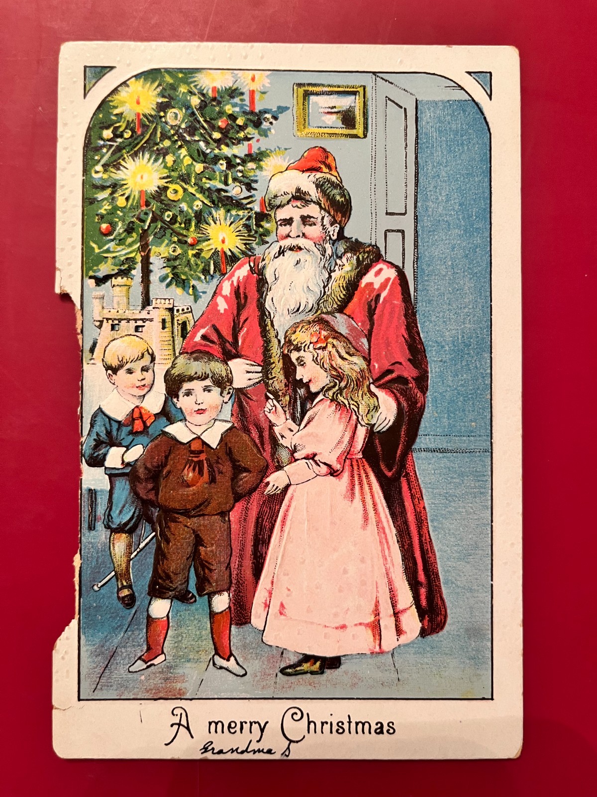 Merry Christmas Santa Claus Children Decorated Tree