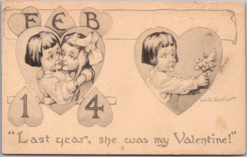 Vintage VALENTINE’S DAY Comic Postcard Artist-Signed W.S. GEPHART – 1915 Cancel