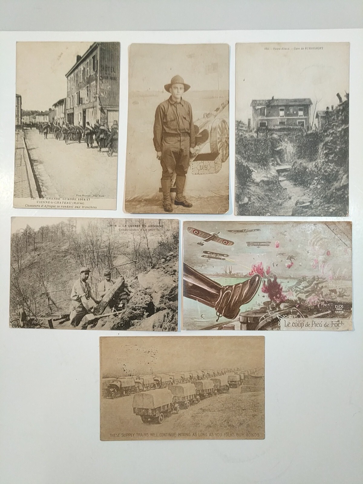 Lot 6 WWI Postcards La Guerre en Argonne Chasers of Africa Burnhaupt Buyer Bonds