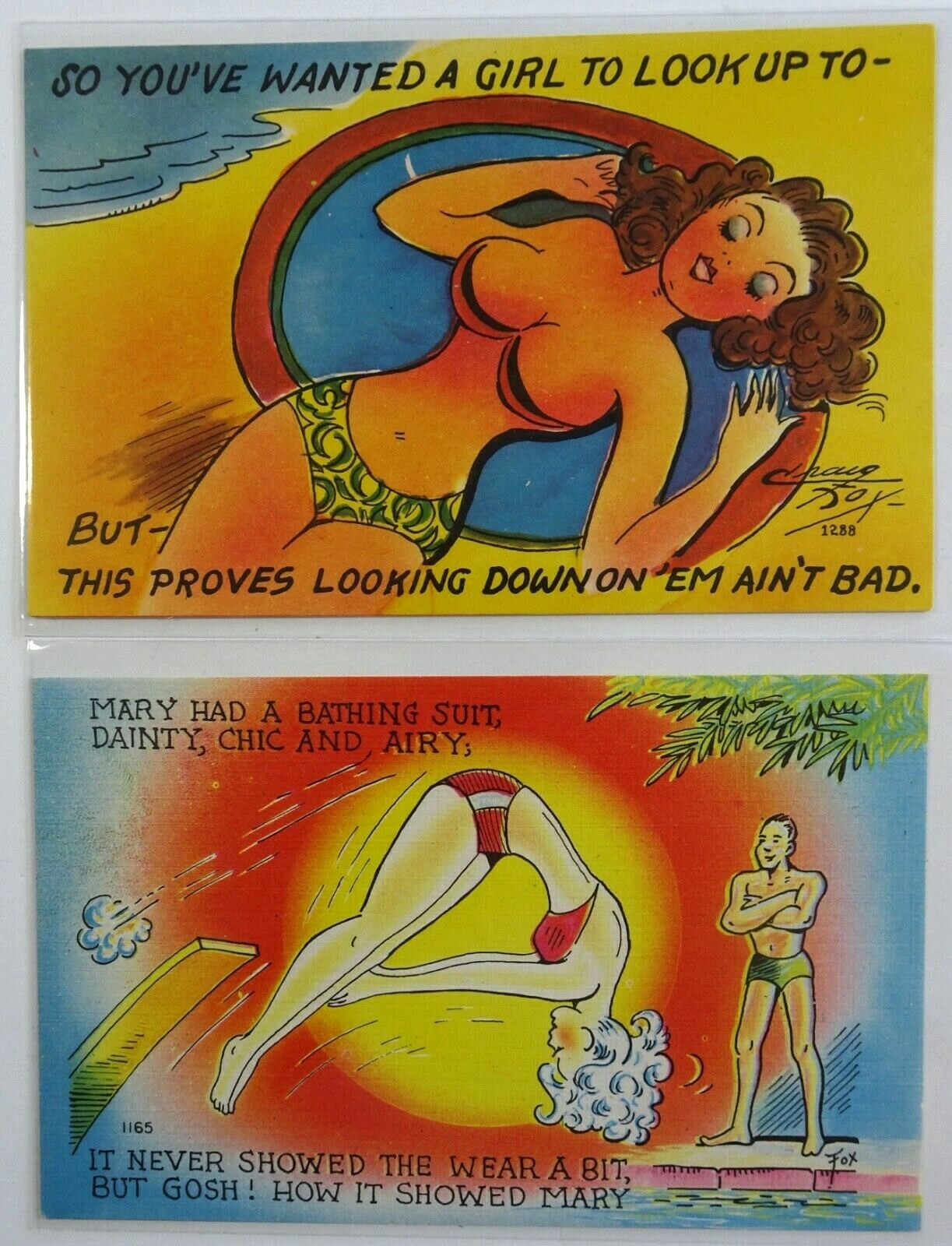 Vintage Postcard Lot Risqué Humor Bathing Suits Playing at the Beach in Sleeves