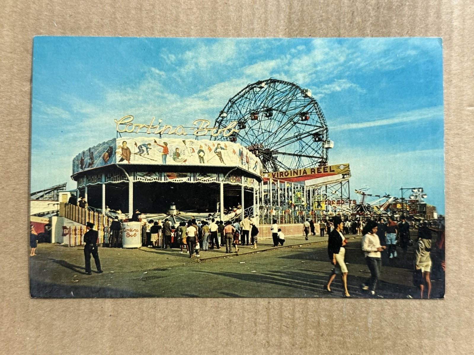 Postcard Coney Island NY New York Amusement Park Cortina Bob Ride Ferris Wheel