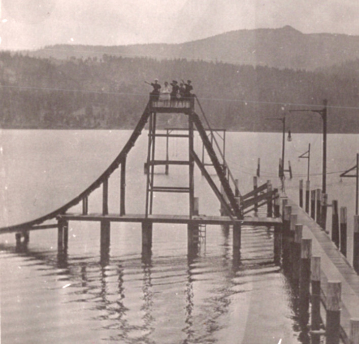 c1912 Liberty Lake Water Slide RPPC Spokane WA Amusement Trolley Park