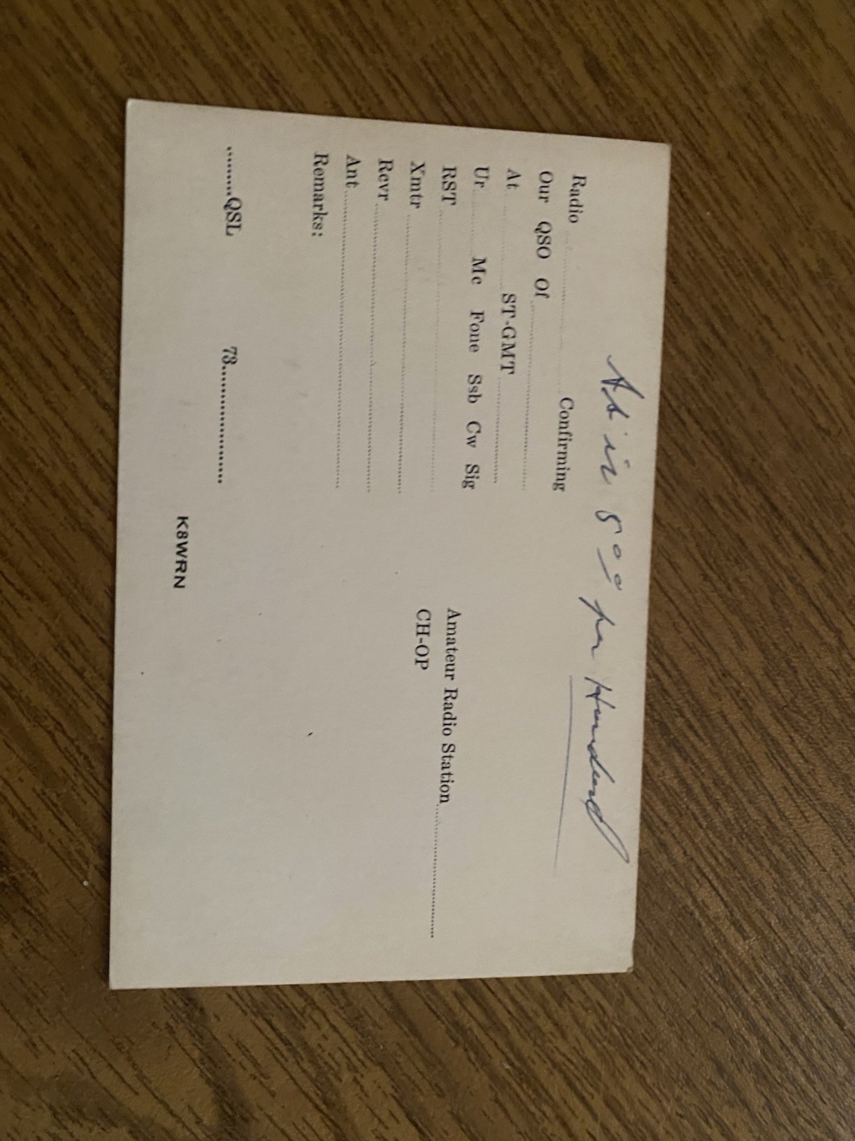 K9WUN Amateur Radio QSL Card Paper Single Unit Coal Grove, Ohio USA