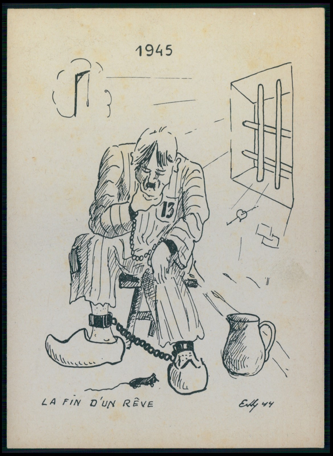 Hitler end of Dream prison WWII ww2 war anti nazi original old 1940s postcard