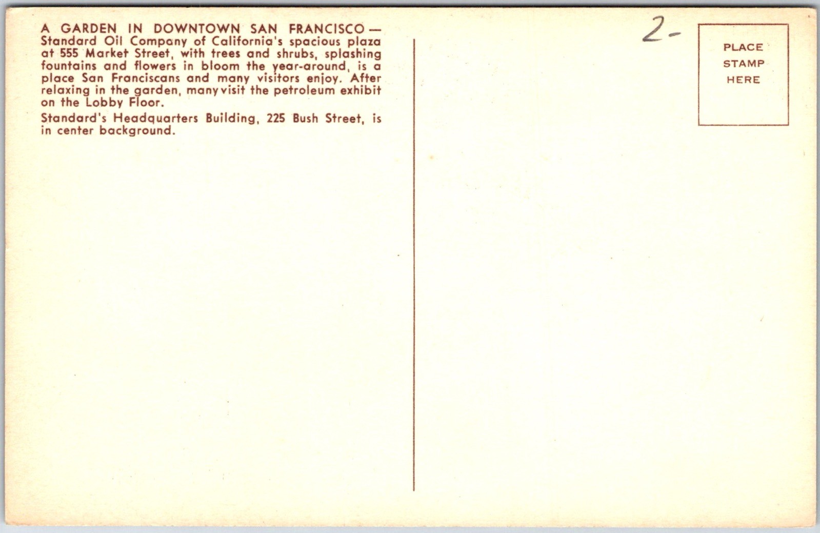 San Francisco USA Downtown Garden 555 Market Street Flowers Postcard
