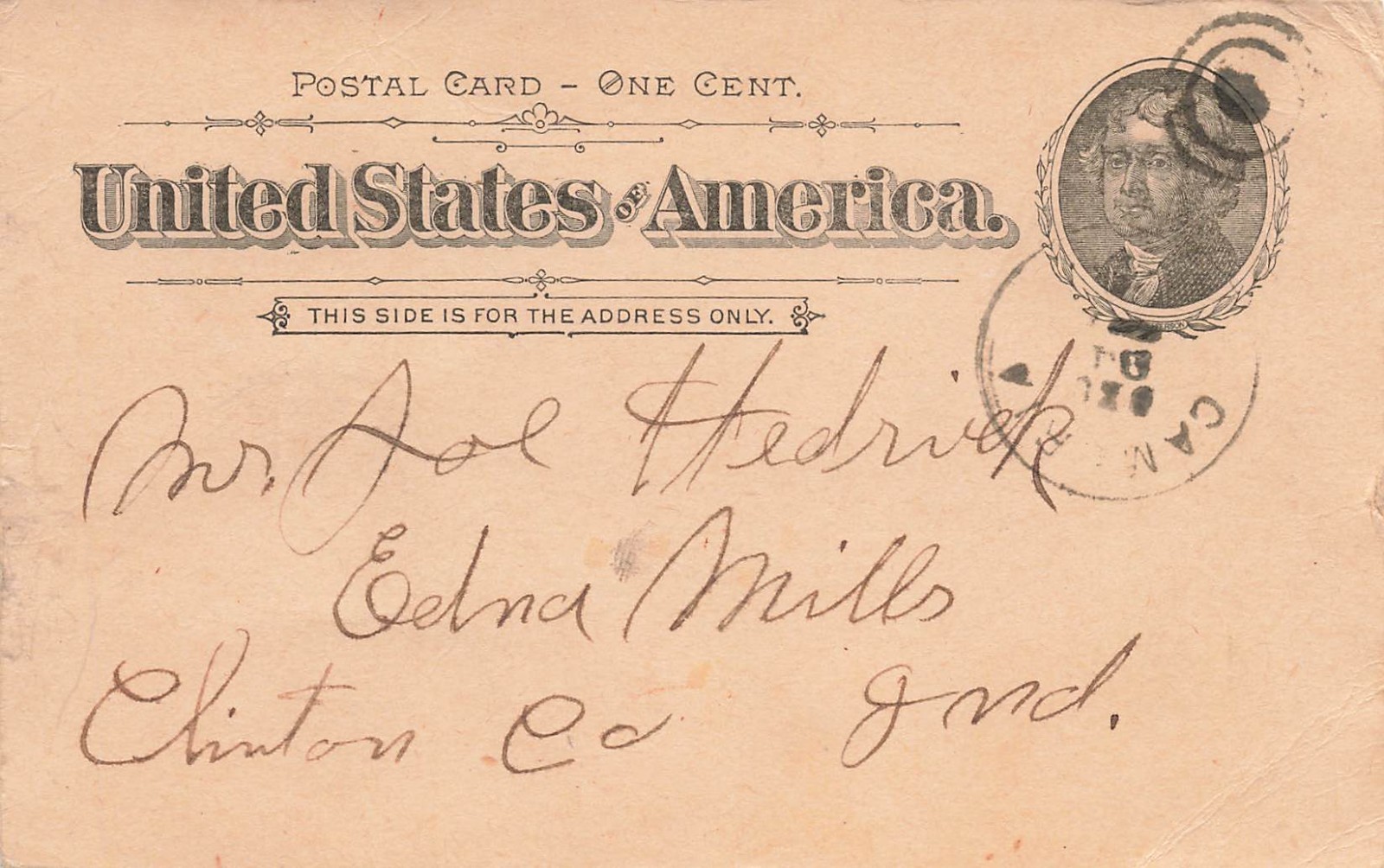 *1895 Postal Card from Cambria, Indiana Fur Buyer Describing Market for Furs