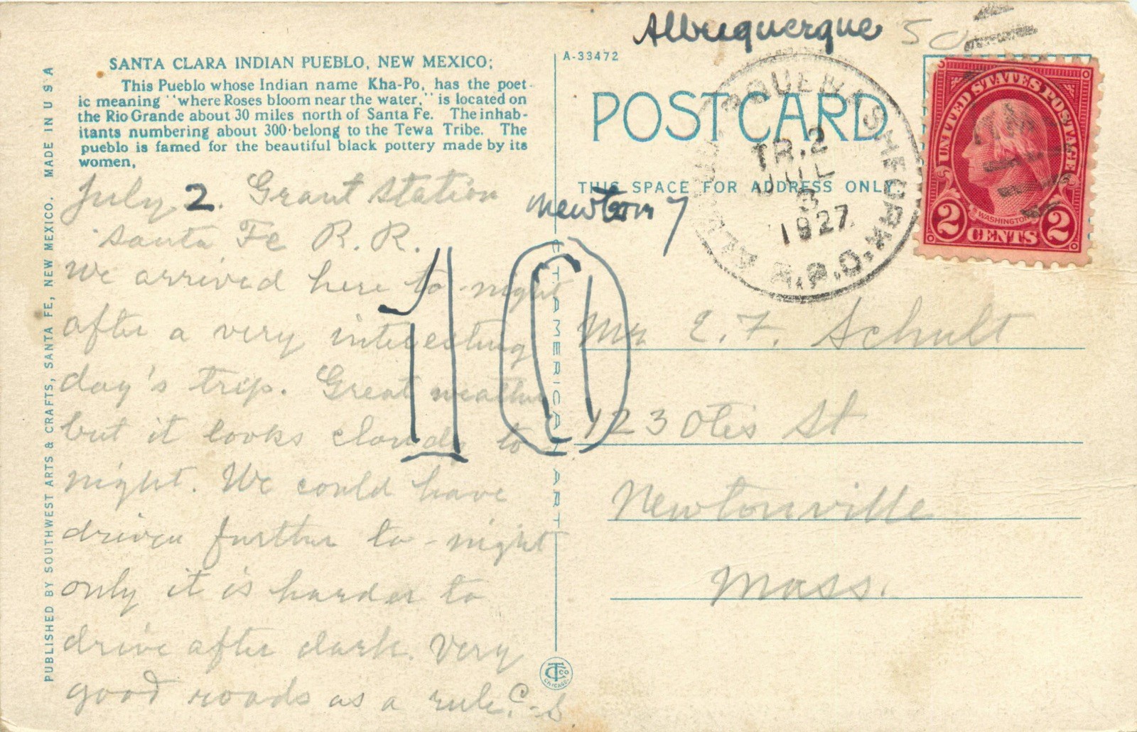 1927 Where Roses Bloom Near The Water, Santa Clara Indian Pueblo NM Vtg Postcard