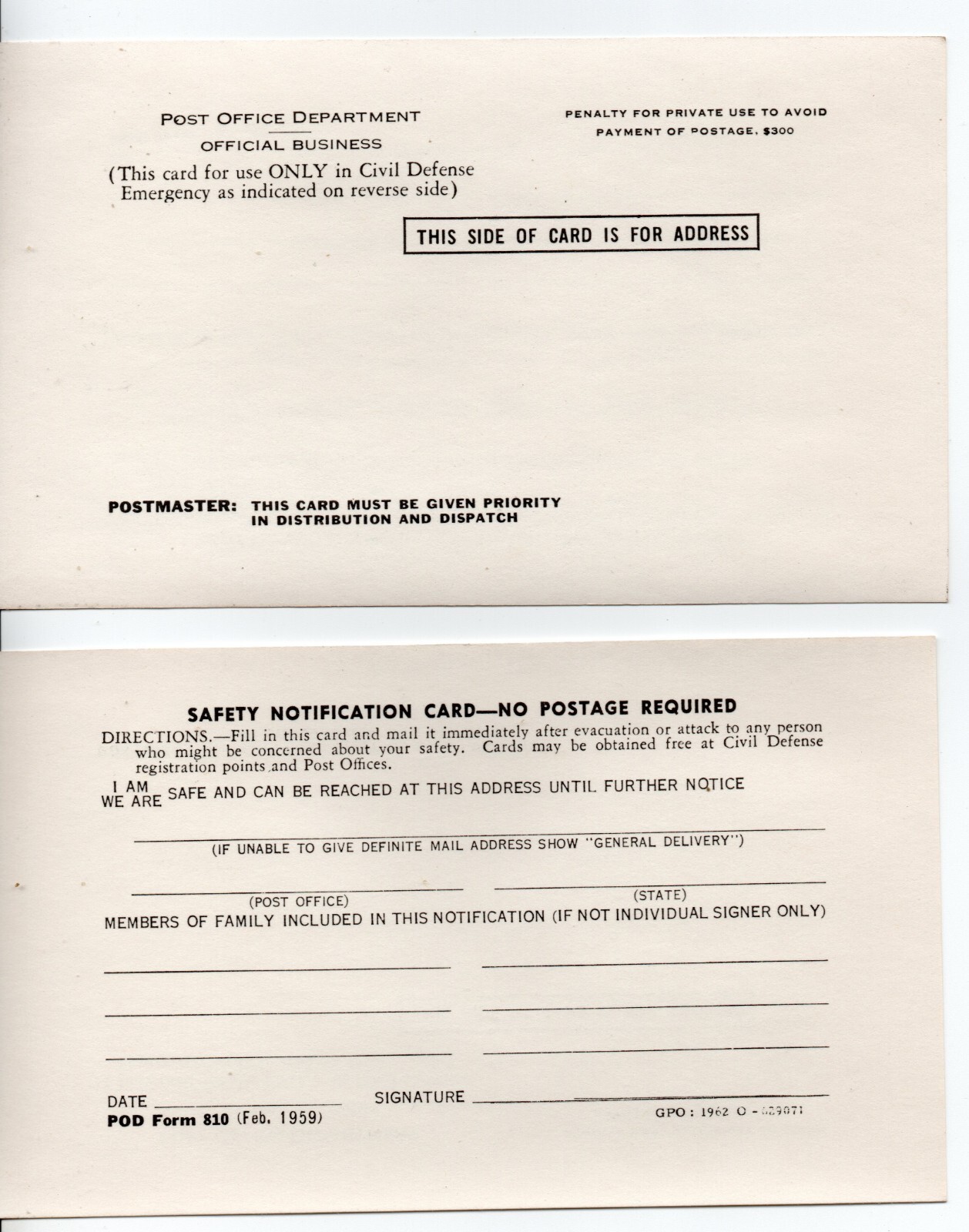 Lot 4 Civil Defense Cold War Era Nuclear Attack PO Safety Notification Post Card