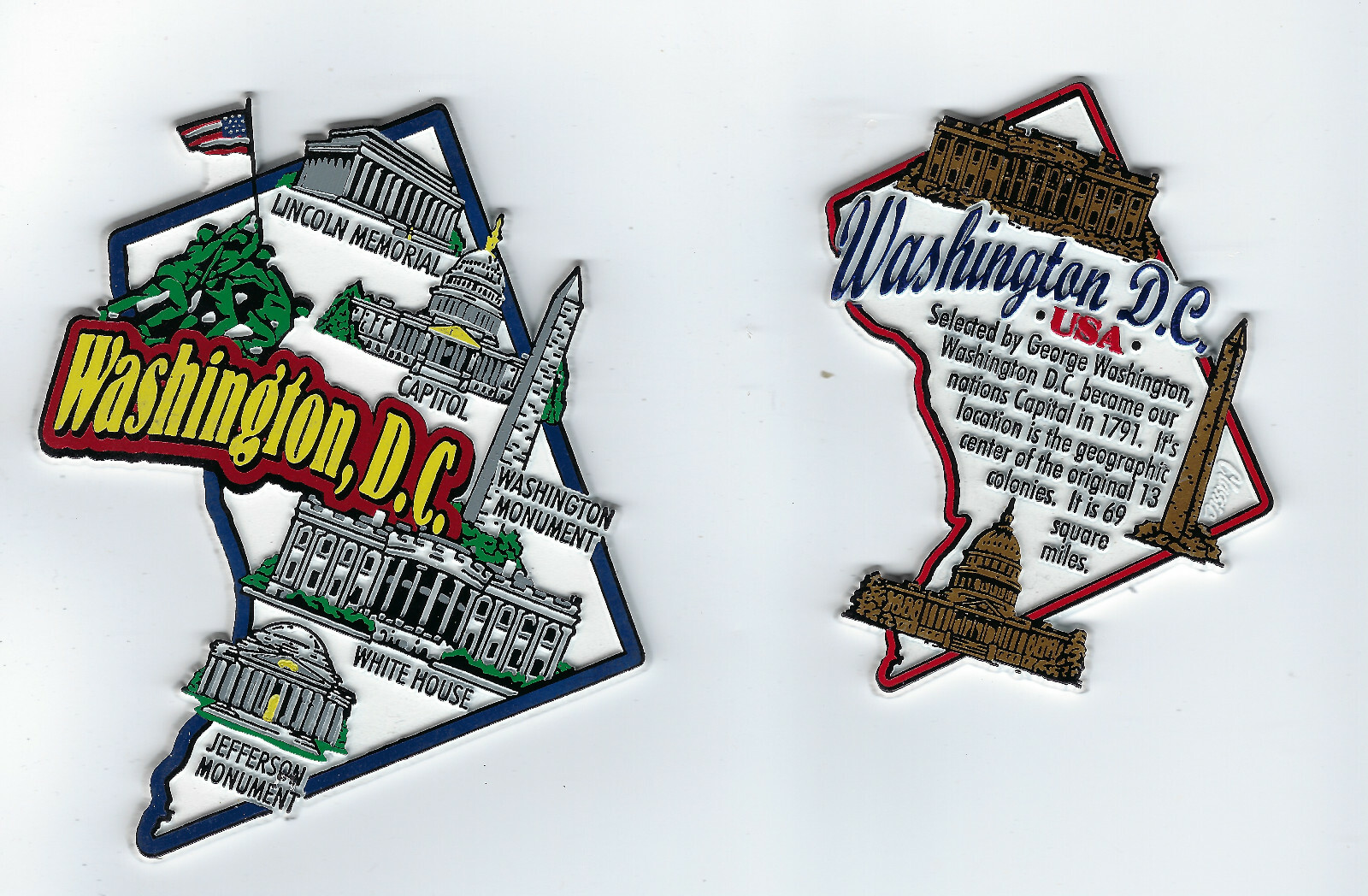 TWO WASHINGTON D.C. MAGNETS 7-COLOR JUMBO and MAP INFO MAGNET NEW