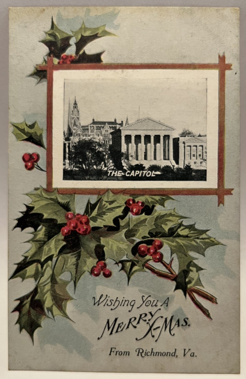 Wishing You A Merry X-Mas, Capitol, Richmond, Virginia, Christmas Postcard