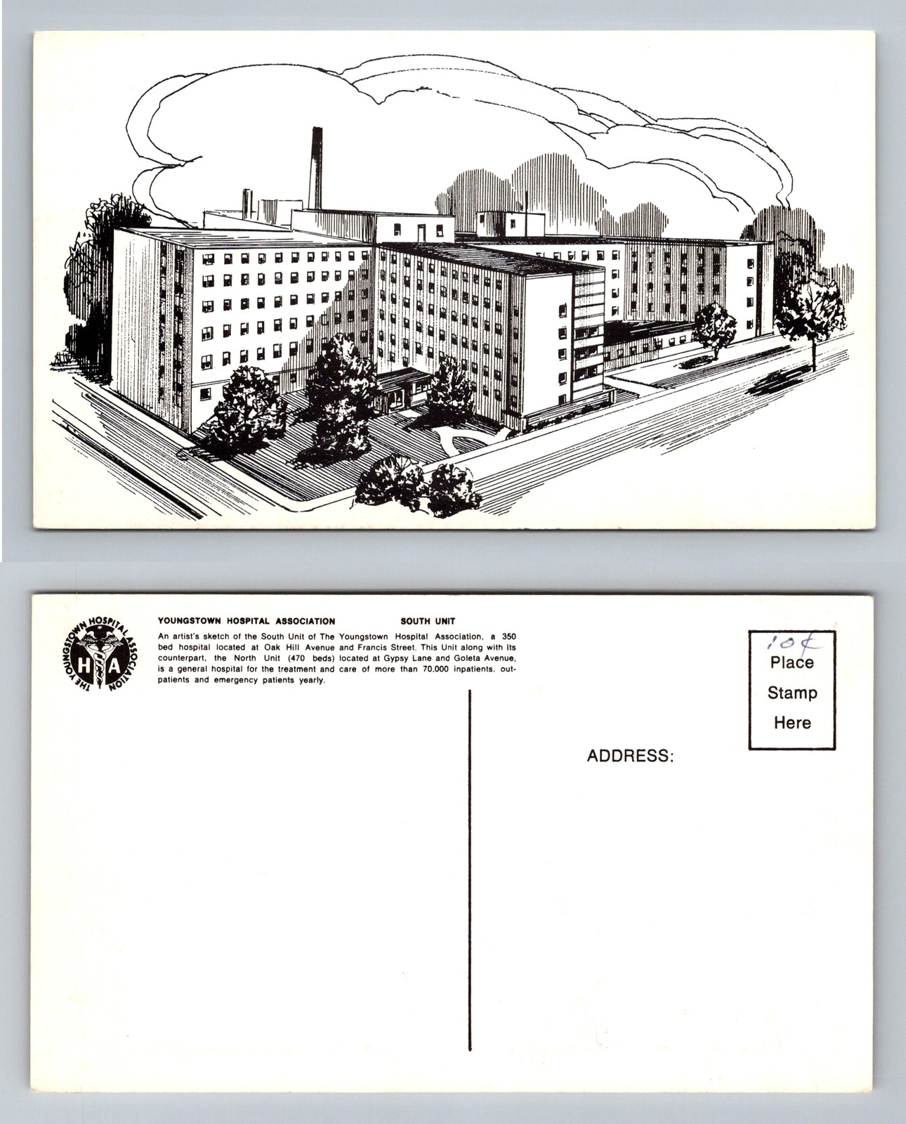 Youngstown, OH-Ohio, Hospital Association South Unit Sketch Vintage Postcard