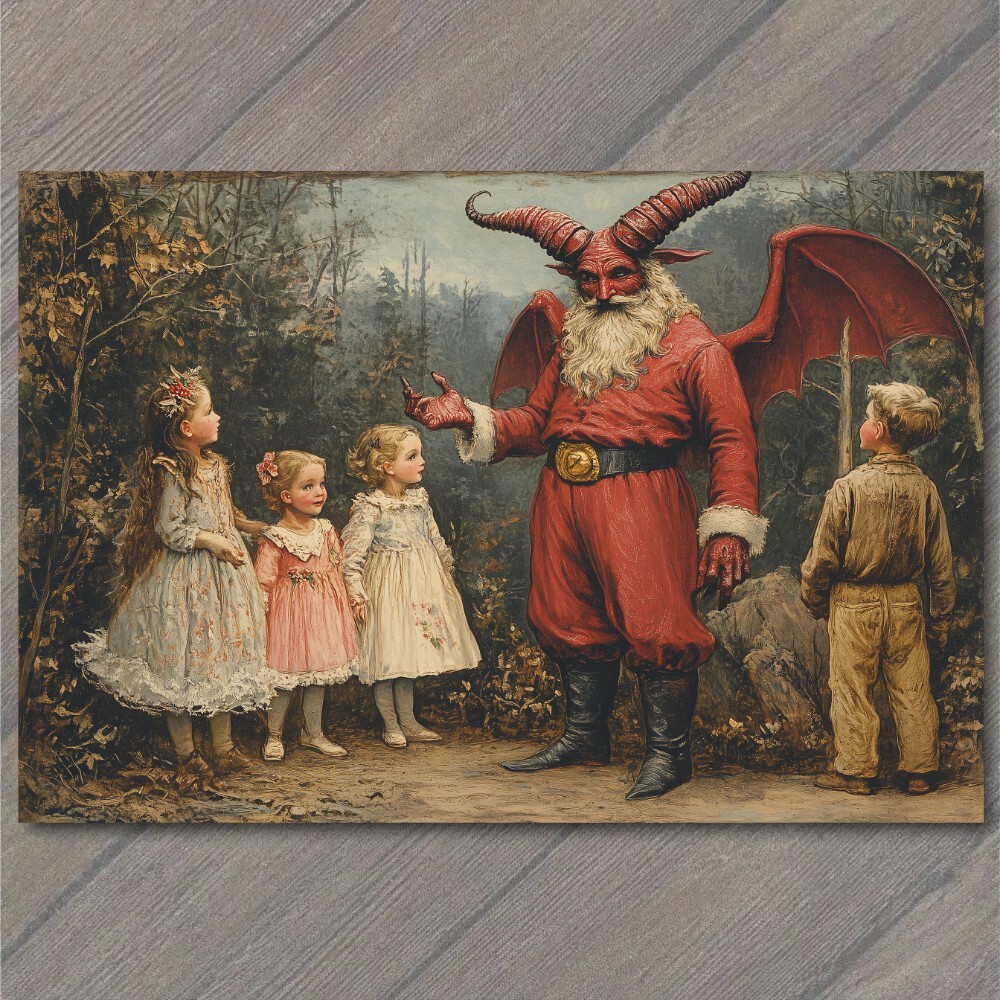 POSTCARD Krampus Christmas Strange Kids Weird Unusual Fun Santa Vintage Vibe