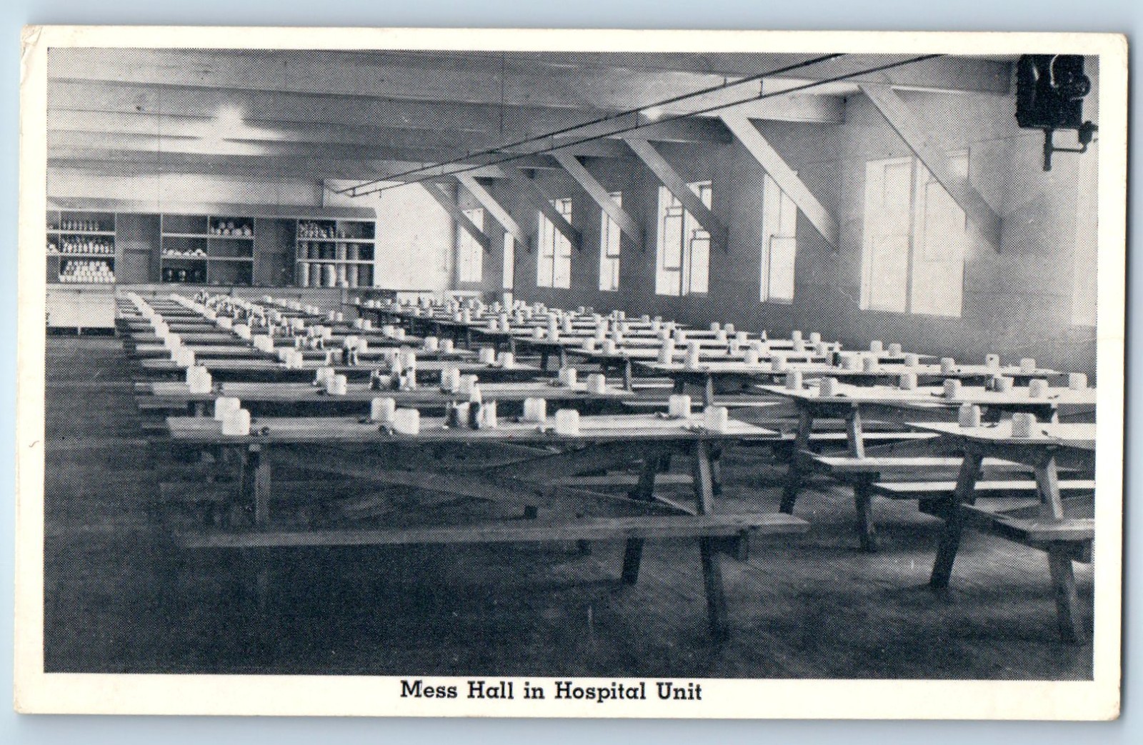 1940 Camp Claiborne Louisiana LA Postcard Mess Hall Hospital Unit Interior View