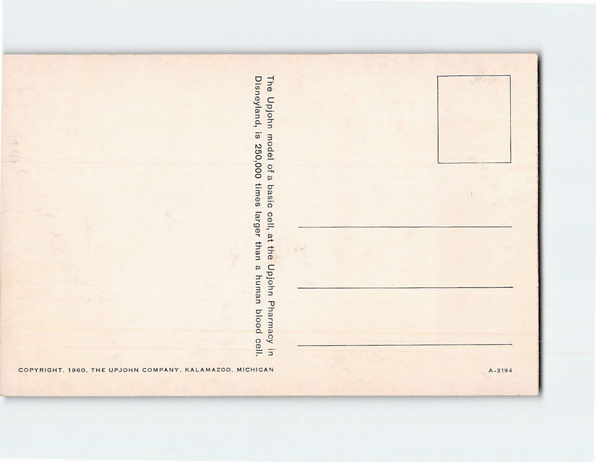 Postcard The Cell, the basic unit of life, Upjohn Pharmacy, Disneyland, CA